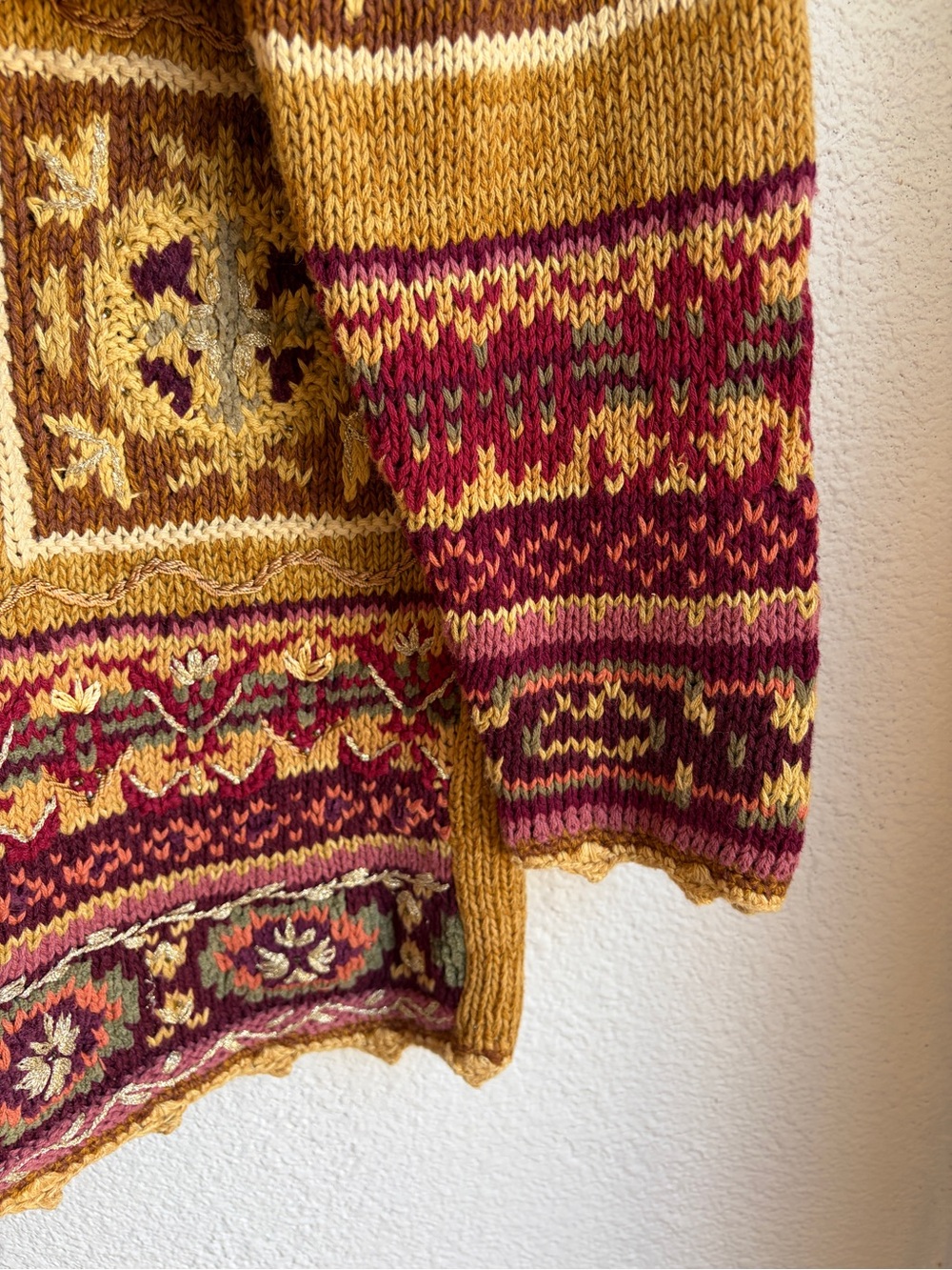 Vintage 90s Heirloom Collectibles Gold Knit Cottagecore Patchwork Sweater P - Picture 3 of 3